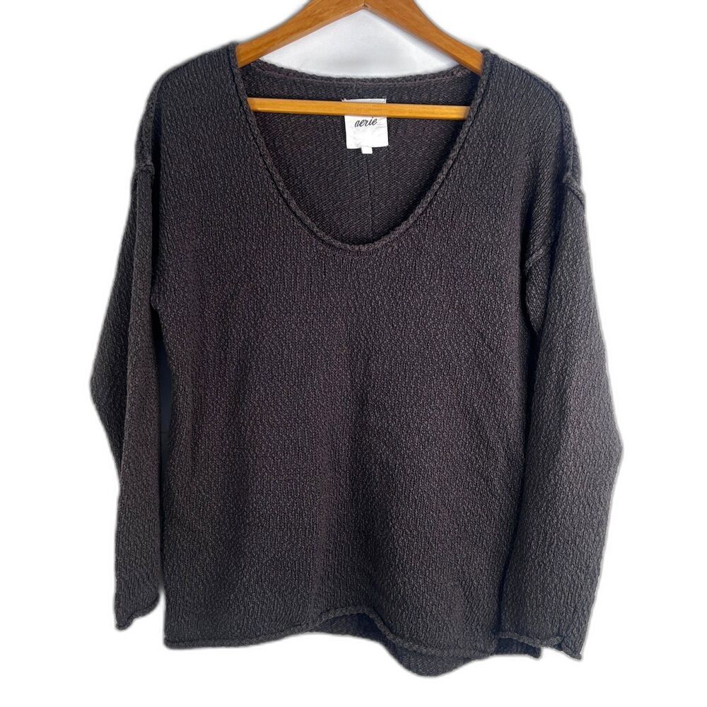 Aerie Textured Knit Edgy Boho Lounge Oversized Sweater Gray Neutral‎ Size XS**